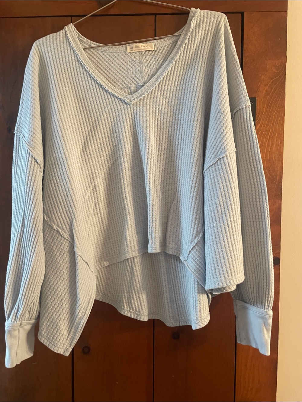 We the Free Light Blue Waffle Knit V-Neck Relaxed Women's Top